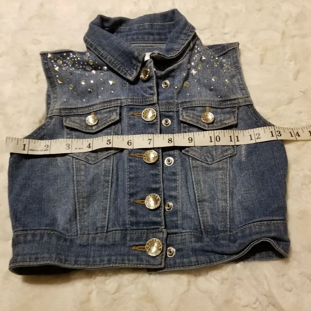Justice Studded Denim Jean Kids Girls Vest Sleeveless Rhinestones Size 6/7